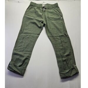 Roxy Womens Olive Green Linen Blend Roll Tab Cuff Elastic Waist Pants XS